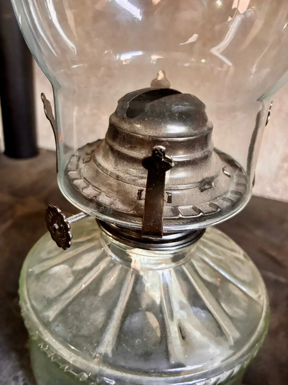 Vintage Lamplight Farms Clear Glass Hurricane Oil Lamps Pair